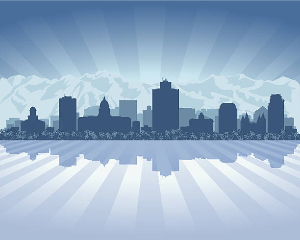 salt lake city, utah, blue skyline silhouette - salt lake city stock-grafiken, -clipart, -cartoons und -symbole