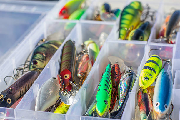 набор рыбалка lures - crank bait стоковые фото и изображения