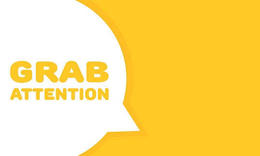 Grab attention bubble. Flat, yellow, message bubble, grab attention sign. Vector icon