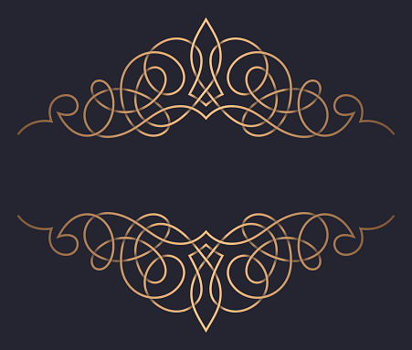 Golden decorative filigree overlapping decorative line design element retro vintage shape.