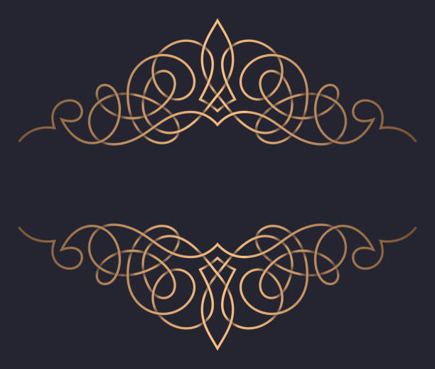 Golden Filigree Decorative Line Element Golden decorative filigree overlapping decorative line design element retro vintage shape. embellishment stock illustrations