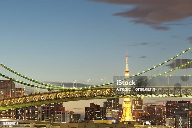 View Of Tokyo At Night With Rainbow Bridge Stock Photo - Download Image Now - Architecture, Asia, Business