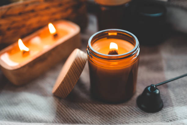 istock Burning candle in a festive cozy interior 1855196696