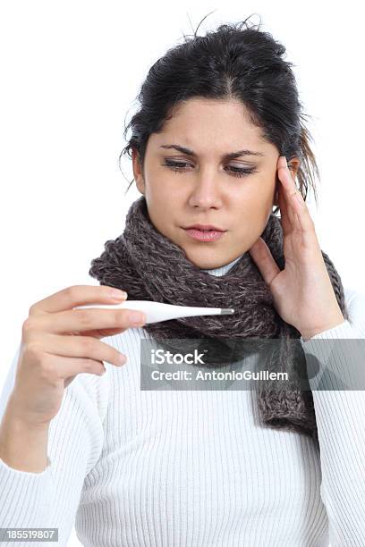 Ill Woman Looking Temperature In A Thermometer Stock Photo - Download Image Now - Adult, Beautiful Woman, Body Care