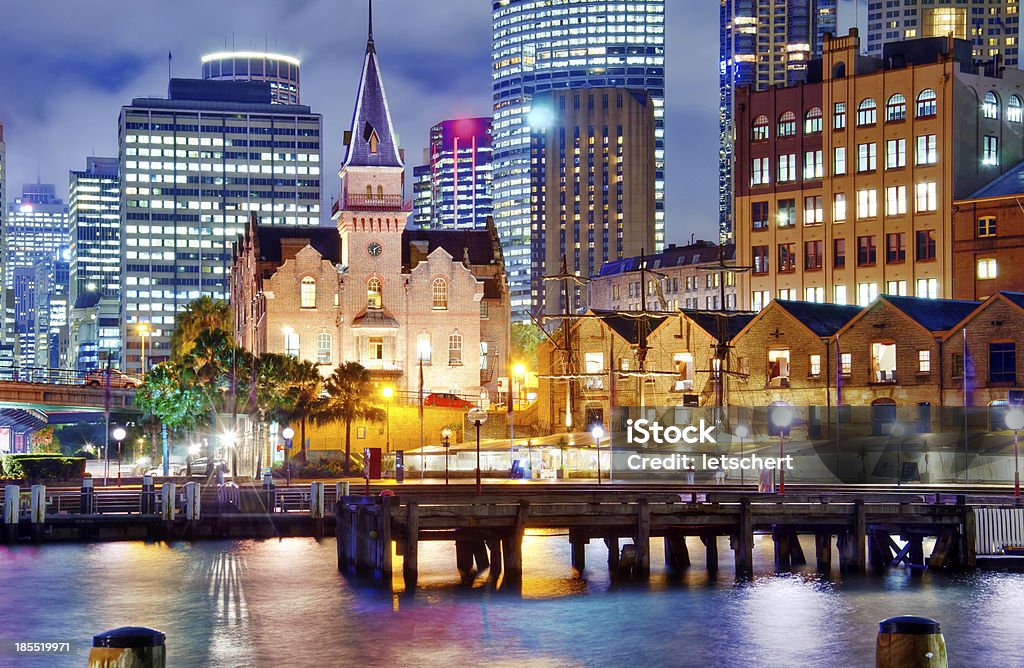 Sydney "The Rocks" Sydney "The Rocks"  at dusk, old harbour bulidings in contrast to new skyscrapers. Australia Stock Photo