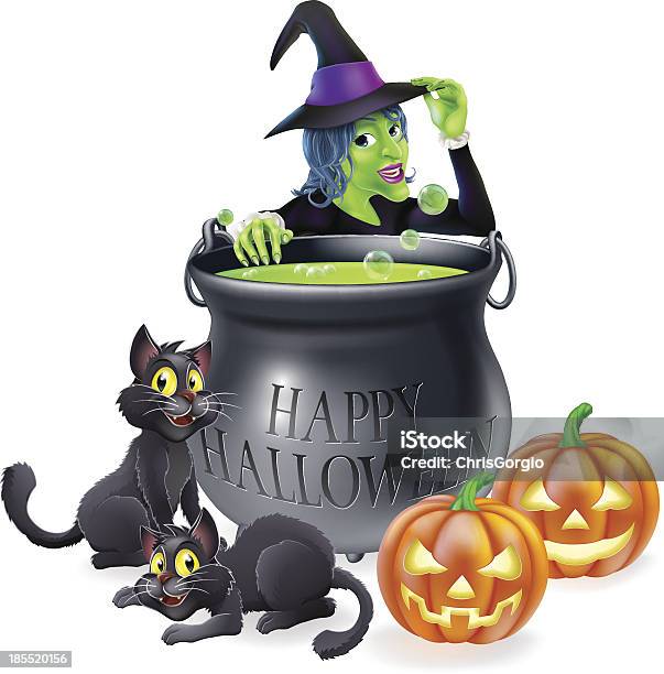 Halloween Cartoon Witch Scene Stock Illustration - Download Image Now -  Adult, Behind, Black Color - iStock