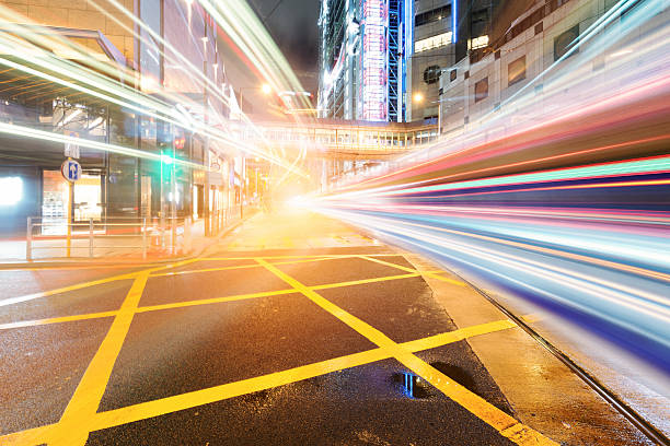 istock Hong Kong night view with car light 185520234
