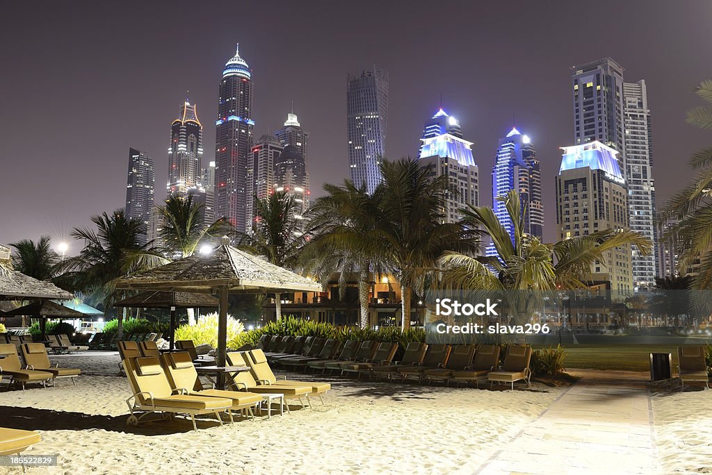 Beach night illumination of the luxury hotel, Dubai, UAE Architecture Stock Photo