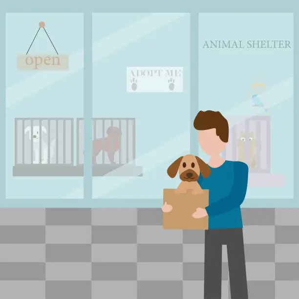 Vector illustration of Human adopting pets and fostering.