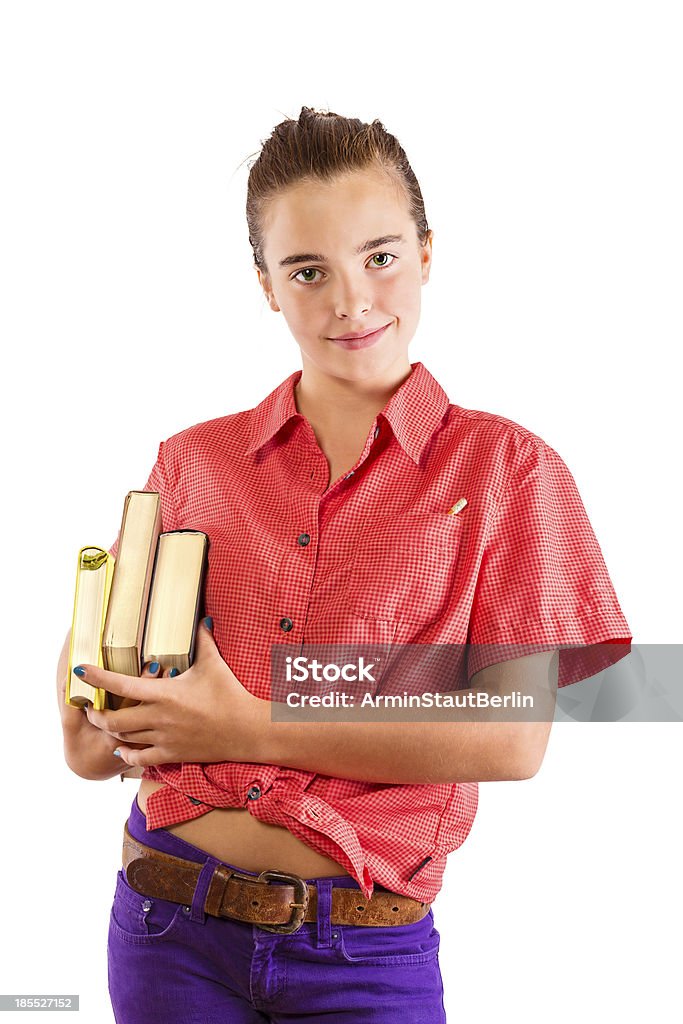 Souriant adolescente portant des livres, isolé sur blanc - Photo de Adulte libre de droits