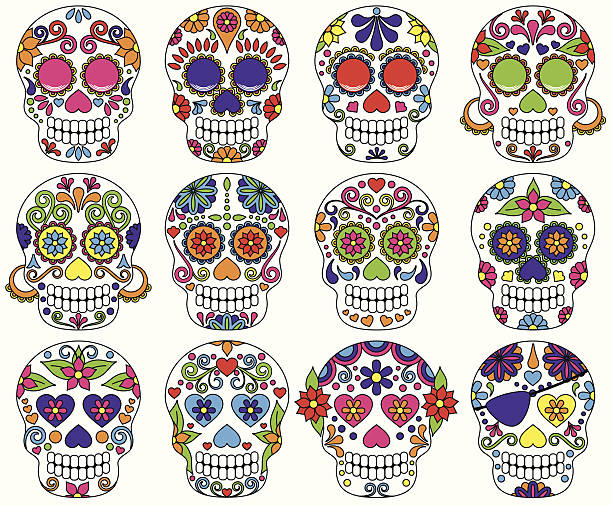 illustrazioni stock, clip art, cartoni animati e icone di tendenza di vettore di giorno dei morti o zucchero capo - day of the dead skull tattoo mexico