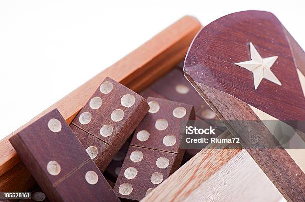 Domino In Wooden Box With Cubas Flag On White Background Stock Photo - Download Image Now