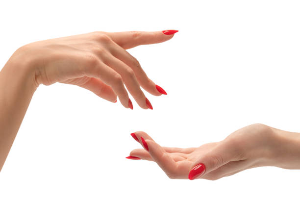 istock Woman hand with red nails holding something. 1855302913