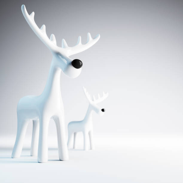istock Group of white reindeer on light gray background 1855306865