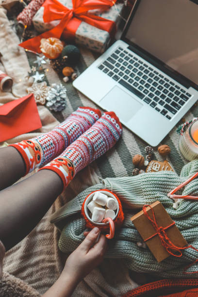 istock Laptop with isolated screen in New Year's atmosphere. 1855316816