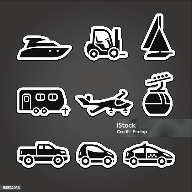 Ilustración de Conjunto De Iconos De Las Etiquetas De Transporte y más Vectores Libres de Derechos de Autocaravana - Autocaravana, Camioneta, Coche