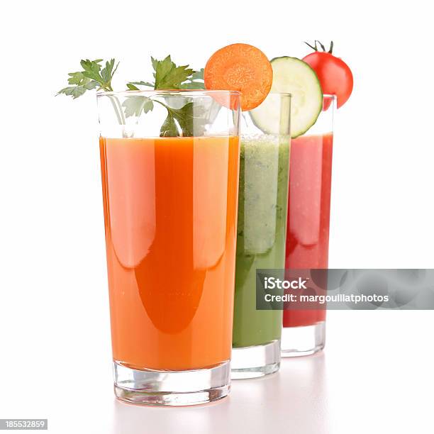 Three Glasses Of Vegetable Juice On A White Background Stock Photo - Download Image Now