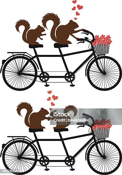 Squirrels In Love On Bicycle Vector Stock Illustration - Download Image Now - Tandem Bicycle, Tandem, Animal