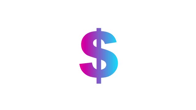 Animated pink blue icon of dollar. Radiance from rays around symbol. Concept of business, money. Flat vector illustration isolated on the white background.