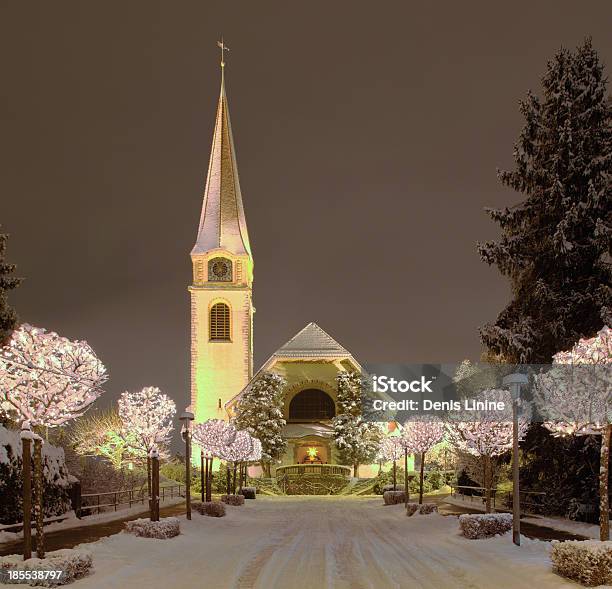 Church And Street Illuminated For Christmas Stock Photo - Download Image Now - Christmas, Zurich, Church