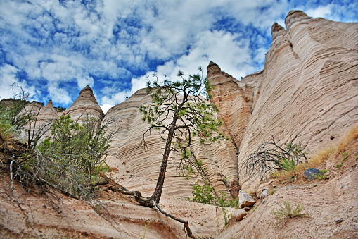 Scenic wide shot of formations in Tent Rocks New Mexico.