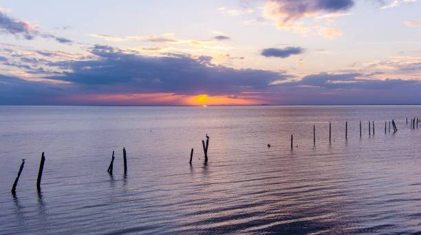 istock Old pillars in Mobile Bay at sunset 1855418064