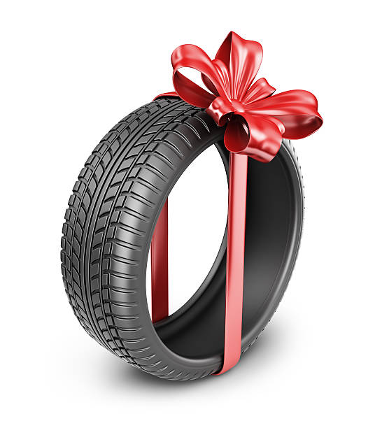 istock Tyres with a red ribbon. Present. 3D Icon isolated 185545686