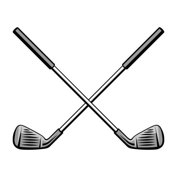ilustraciones, imágenes clip art, dibujos animados e iconos de stock de ilustración de palos de golf. elemento o símbolo del club deportivo. - hierro