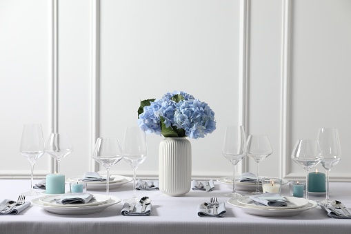 Table setting for an event party or wedding reception. Minimony and micro wedding concept
