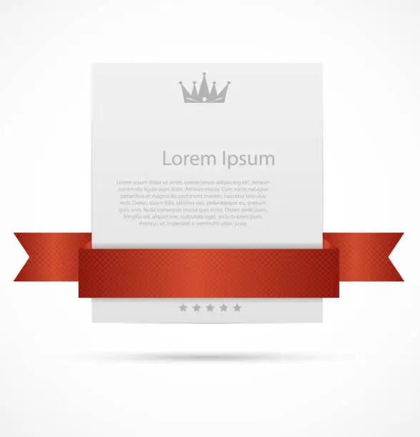 Vector illustration of Red ribbon over white card as a sample for posters 