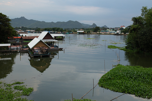 Floating villages along the River Kwai near Kanchanaburi, Thailand