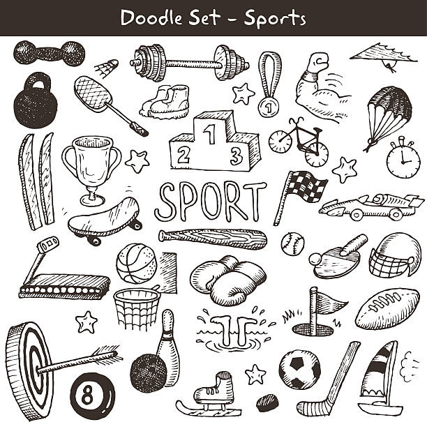 Doodle sports. Vector illustration. Big set od doodle style sport icons. Vector illustration. sport drawings stock illustrations