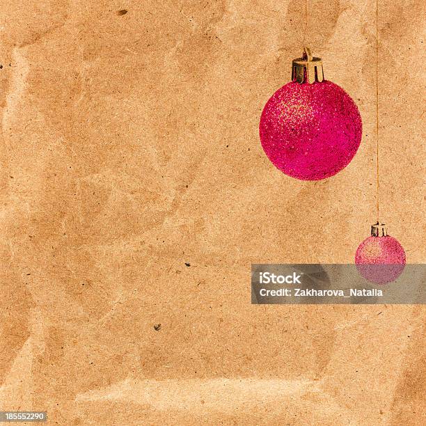 Vintage Christmas Card With Glittering Balls On Old Recycled Bro Stock Photo - Download Image Now