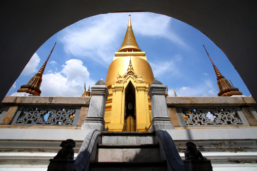 Chakri Maha Prasat throne hall at the Grand Palace complex in Bangkok in Thailand during the day.