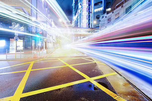 istock Modern city at night, Hong Kong, China. 185554574