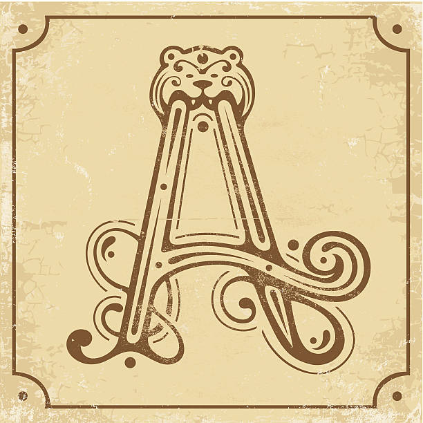 초기군 a - text ornate pattern medieval illuminated letter stock illustrations