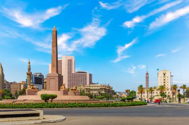 Photo of Ramses II Obelisk, Tahrir square, Tv tower and other buildings of Cairo, Egypt