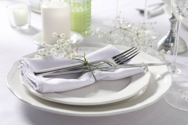 istock Beautiful table setting with floral decor, closeup 1855557026