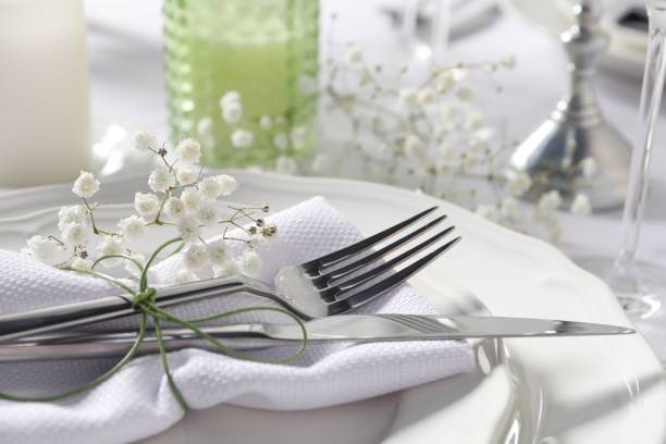 istock Beautiful table setting with floral decor, closeup 1855560246