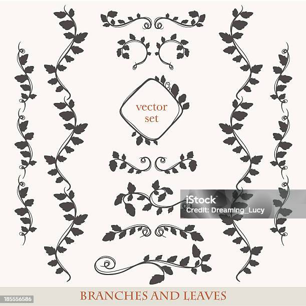Élégants Éléments Floraux Avec Branches Et Des Feuilles Vecteurs libres de droits et plus d'images vectorielles de Album de coupures