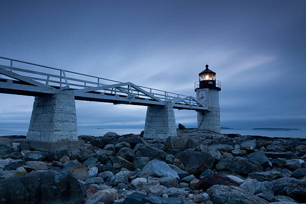 마쉘 포인트 등대 - lighthouse maine beacon marshall point lighthouse 뉴스 사진 이미지