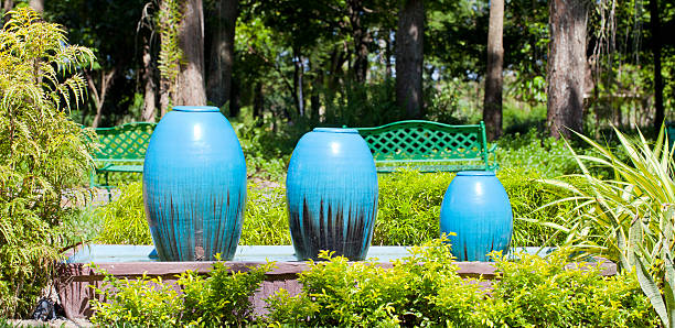 istock Beautiful blue pottery in garden 185559951