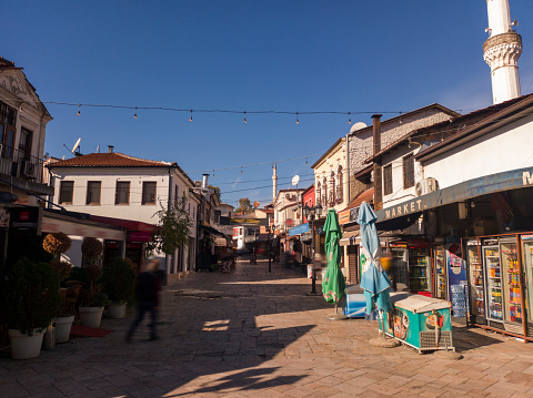 Skopje, North Macedonia - 20th November 2023: The narrow streets of the Old Bazaar in Skopje, North Macedonia