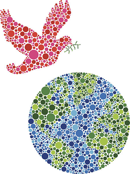 Peace on Earth Dove Dots Vector Illustration Christmas Peace on Earth Dove Silhouettes Filled with Dots Pattern Vector Illustration Isolated on White Background dove earth globe symbols of peace stock illustrations
