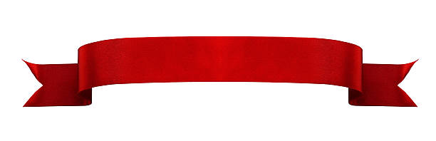 banner de fita de cetim vermelho - curled up ribbon isolated on white photography imagens e fotografias de stock
