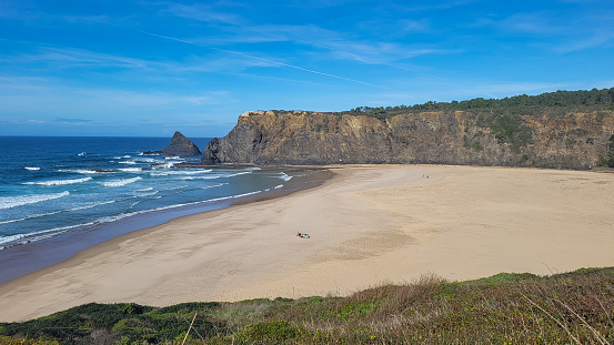 Praia De Odeceixe Mar Beach, Atlantic Ocean, Hiking Rota Vicentina the Fisherman's Trail. Coastline to Wild and Rugged Beaches Narrow Cliff Side Paths