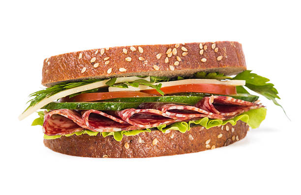 istock Sandwich with sausage and vegetables, isolated on a white background 185568196