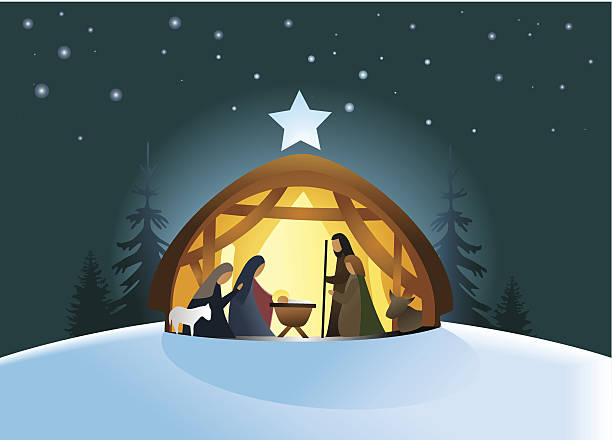Nativity scene Nativity scene with Holy Family. jesus christ birth stock illustrations