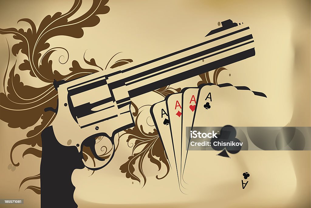 Revolver と playind カード - イラストレーションのロイヤリティフリーベクトルアート
