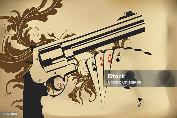 Револьвер И Playind Карты — стоковая векторная графика и другие изображения на тему Азартные игры - Азартные игры, Боеприпасы, Векторная графика